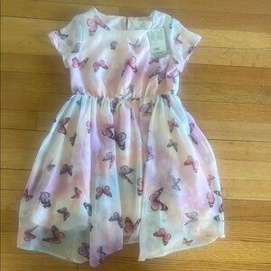 H&M White Cream Sundress with Flutter Sleeves and Crew Neck